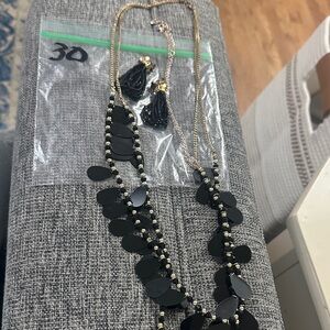 Elegant Black Teardrop Statement Necklace & Earrings Set Bag #30. Bundle